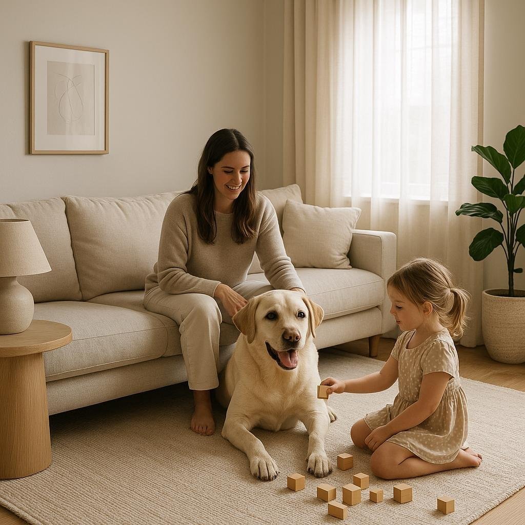 Do neutral color palettes work well with pets and children in a living room?