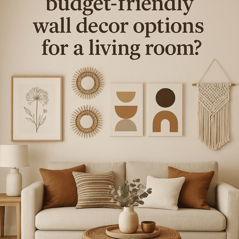 What are some budget-friendly wall decor options for a living room?