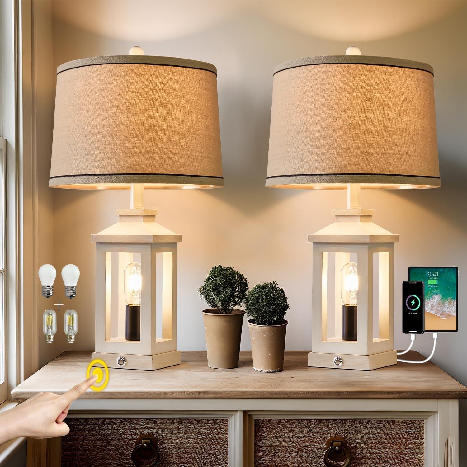 Our Review: Stylish Retro Farmhouse Lamps with USB C+A Ports