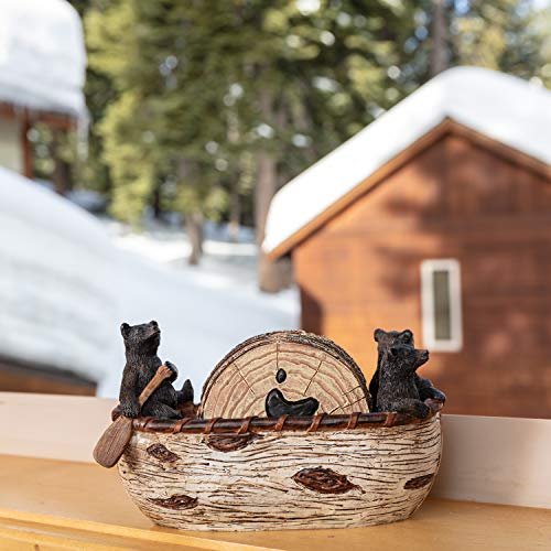 51S9N-LtwL._SL500_.jpg Set of 6 Rustic Bear Coasters in Handmade Canoe with Cute Black Bear Figurines. Perfect Lodge Decor! - Image 4