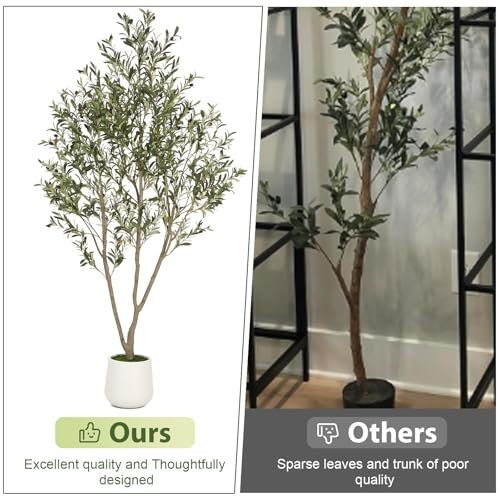 51-AQEAyDrL._SL500_.jpg VIVATREES 5FT Artificial Olive Tree with White Planter – Realistic Faux Plant for Home Office Decor - Image 4