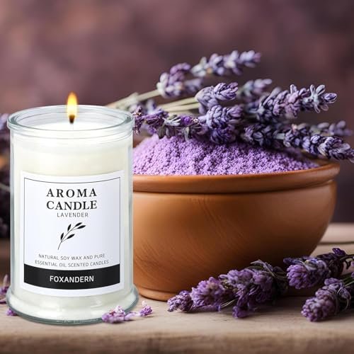 51-Et12AxjL._SL500_.jpg Foxandern Lavender Scented Candles – 12 oz for Home, Lasts 80 Hours, Strong Aroma - Image 4