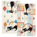 FNLNDO Mid Century Modern Cats Kitchen Towels Decorative Set 2 Pack Absorbent Retro Hand Towels Cute Black Cat Tea Towel Dish Towels for Kitchen Bathroom Home Decorations 16"x 28"