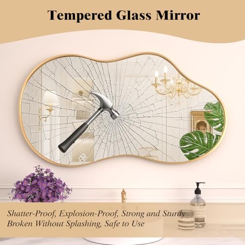 5102XasCPsL._SL500_.jpg WEER 20x36 inch Gold Asymmetrical Wall Mirror – Decorative Aluminum Alloy Frame for Bathroom, Bedroom, Entryway. - Image 4
