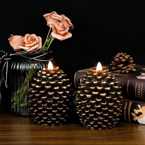 510Wu-0-twL._SL500_.jpg Wondise Flameless Candles with Timer - Real Wax Pine Cone Design, Battery Operated, Set of 2 (Brown, 3.5" x 4.7") for Holiday Decor. - Image 6