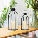 HPC Decor Modern Farmhouse Lantern - Black Metal Candle with Timer & Flickering Light for Home & Outdoor Decor. Perfect for Living Room, Table, and Fireplace. - Image 2