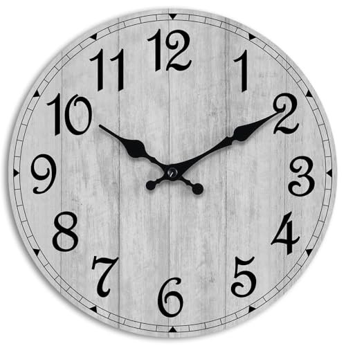 HYLANDA Rustic Wall Clock - 8" Battery Operated, Silent Non-Ticking HYLANDA Wall Clock, Rustic Wall Clocks Battery Operated Silent Non Ticking, Country Round Wooden Clocks Farmhous Wall Decorative for Kitchen, Bathroom, Living Room (Gray 8 Inch)