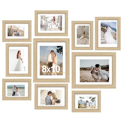 Povrgive 10-Pack Picture Frames Set for Collage Wall Decor - Povrgive 10 Pack Picture Frames Collage Wall Decor - Gallery Wall Frame Set with Mat for Wall Mounting or Tabletop Display, Including Two 8x10, Four 5x7, Four 4x6 Photo Frames, Real Glass