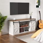 YESHOMY Farmhouse TV Stand for TVs up to 65", 58" Console with Sliding Barn Doors & Storage, Milk White. Perfect Living Room Media Furniture! - Image 3