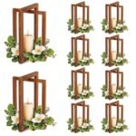 OurWarm 10Pcs Wedding Centerpieces for Tables, Foldable Centerpiece Table Decorations Center Pieces Decoration for Table, Rustic Wood Lantern Centerpieces for Tables Wedding Party Table Decor (Brown)