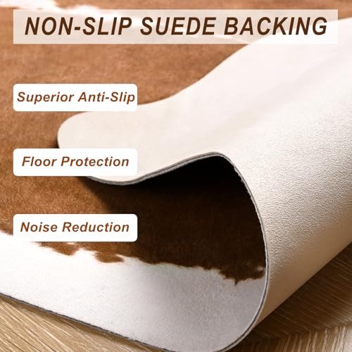 514vR1SVTOL._SL500_.jpg BENRON Premium Faux Cowhide Rug - Rustic Cow Print for Living Room & Bedroom, 4.6x5.2ft, Anti-Skid, Khaki Brown - Image 7