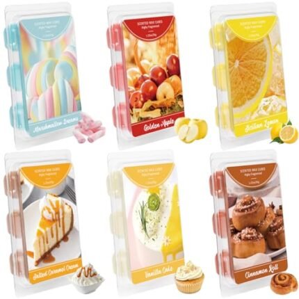 SCENTORINI Wax Melts, Fall Scented Wax Melts, 6 Pack, Cinnamon Roll, Salted Caramel Cream, Marshmallow Dreams, Sicilian Lemon, Golden Apple, Vanilla Cake