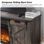 OKD Rustic Electric TV Stand for 65"+ TVs with 18" Fireplace, Barn Doors & Storage - Dark Oak Cabinet - Image 3