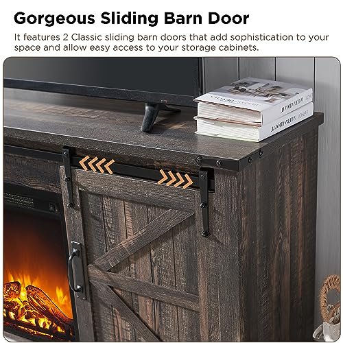5163B07wuuL._SL500_.jpg OKD Rustic Electric TV Stand for 65"+ TVs with 18" Fireplace, Barn Doors & Storage - Dark Oak Cabinet - Image 3