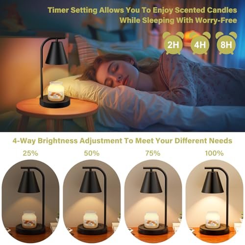 516irUbxr4L._SL500_.jpg Black Candle Warmer Lamp with Timer, Electric Wax Warmer, 2 Bulbs - Perfect New Home & Women's Gift! - Image 3