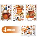 Mfault Hello Fall Gnome Window Clings - 4 Sheets of Autumn Decor with Pumpkins, Cups, & Scarecrows for Home & Kitchen. - Image 2