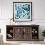OKD Rustic Electric TV Stand for 65"+ TVs with 18" Fireplace, Barn Doors & Storage - Dark Oak Cabinet - Image 5
