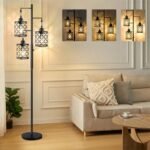 GHOOCEMLUX 68" Dimmable Farmhouse Floor Lamp with Metal Cage, Ideal for Living Room & Office (2000LM LED Bulbs) - Black - Image 8