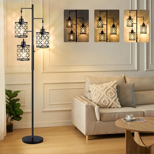 518cMAQssTL._SL500_.jpg GHOOCEMLUX 68" Dimmable Farmhouse Floor Lamp with Metal Cage, Ideal for Living Room & Office (2000LM LED Bulbs) - Black - Image 8