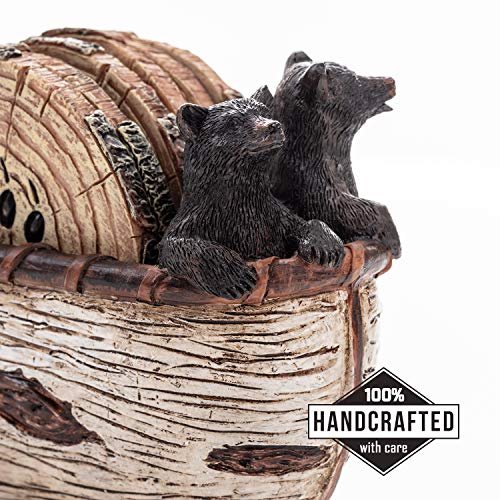 51AMpw7knFL._SL500_.jpg Set of 6 Rustic Bear Coasters in Handmade Canoe with Cute Black Bear Figurines. Perfect Lodge Decor! - Image 2