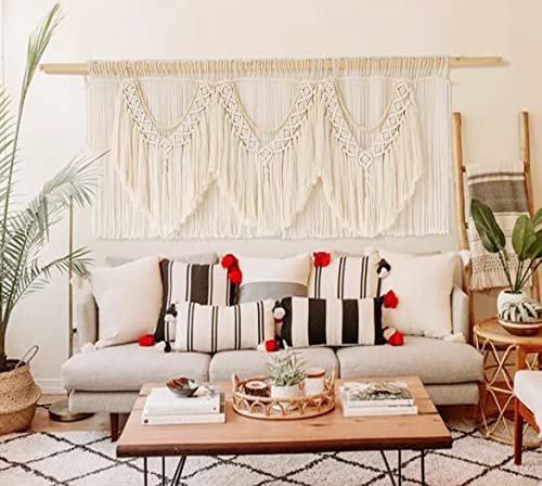 51AieuTLE5L._SL500_.jpg IOWER Extra Large Boho Macrame Wall Decor: 75" W x 35" L Handcrafted Hanging Art - Image 2