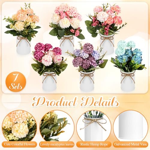 51CIwxdY9LL._SL500_.jpg Wavwavw 6-Set Artificial Hydrangea Flower Centerpieces with Vase & Hemp Rope for Tables - Perfect for Weddings, Home, Office, or Parties! - Image 5