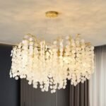 VBKK Coastal Chandelier 32 Inch, 10-Light Living Room Gold Chandelier, Beach Style Crystal Chandeliers for Dining Rooms, Bedroom, Foyer, Kitchen Island, Entryway, E12