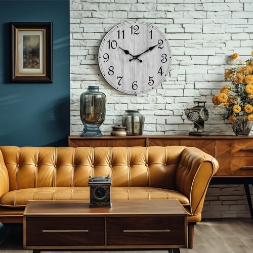 51ChpyVZ8L._SL500_.jpg HYLANDA Rustic Wall Clock - 8" Battery Operated, Silent Non-Ticking Wooden Clock for Kitchen, Bathroom, Living Room (Gray) - Image 9