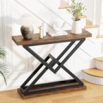 JUSTOGO 39.4" Industrial Console Table – Triangular Entryway Design for Living Room & Hallway. Rustic Brown Accent Furniture. - Image 9