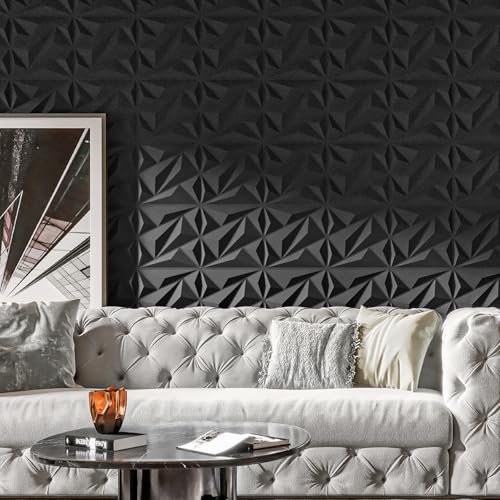 51EWNhCfgRL._SL500_.jpg Art3d 33-Pack 3D Diamond Wall Panels for Interior Decor, PVC Flower Texture, Black, 12"x12", 32 sq.ft. - Image 4