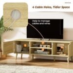 SUPERJARE Boho TV Stand for 65-Inch TVs, Adjustable Rattan Media Console with 2 Cabinets - Perfect for Living Room - Image 4