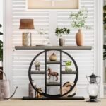 Celaform 41" Industrial Console Table with Circle Base & 4 Storage Shelves for Entryway (Grey) - Image 8