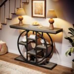 Celaform 41" Industrial Console Table with Circle Base & 4 Storage Shelves for Entryway (Grey) - Image 9