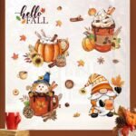 Mfault Hello Fall Gnome Window Clings - 4 Sheets of Autumn Decor with Pumpkins, Cups, & Scarecrows for Home & Kitchen. - Image 4
