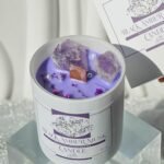 Non-Toxic Amber Scented Candle with Crystals & Wooden Wick – 50hr Aromatherapy Gift for Women. - Image 2