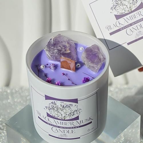 51G3EglV8dL._SL500_.jpg Non-Toxic Amber Scented Candle with Crystals & Wooden Wick – 50hr Aromatherapy Gift for Women. - Image 2