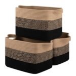 OIASKET Storage Basket for Organizing, Woven Baskets for Storage, Rectangle Decorative Baskets for Shleves, Closet, Toys, Books, Nursery Organizer Bins - Pack of 3 (Black & Brown)