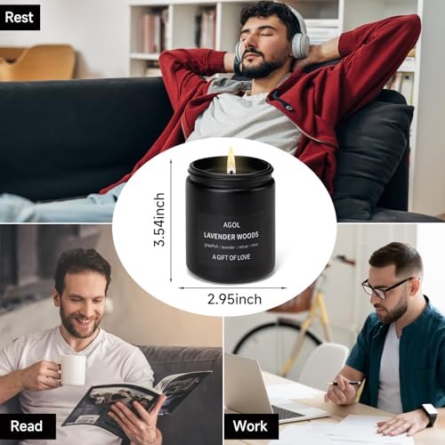51Hc66y5imL._SL500_.jpg AGOL Men's Scented Candles: Premium Lavender Woods Soy Wax Gift for Unique Birthdays. - Image 6