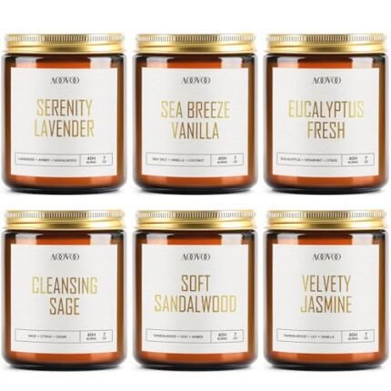AOOVOO Candles Set - 6PC Scented Candles, Soy Candle, Aromatherapy Candle, Soy Wax Candle, Candle for Home Scented, Lavender/Vanilla/Eucalyptus/Sage/Jasmine/Sandalwood