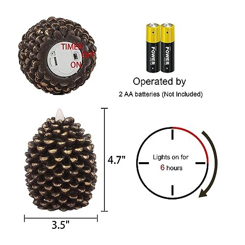 51IcfwJEtFL._SL500_.jpg Wondise Flameless Candles with Timer - Real Wax Pine Cone Design, Battery Operated, Set of 2 (Brown, 3.5" x 4.7") for Holiday Decor. - Image 2