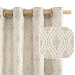 BGment Beige Linen Curtains for Living Room, French Country Leaf Jacquard Botanical Pattern Cottage Core Boho Vintage Grommet Light Filtering Semi Sheer Linen Curtains, 2 Panels, 52 x 84 Inch