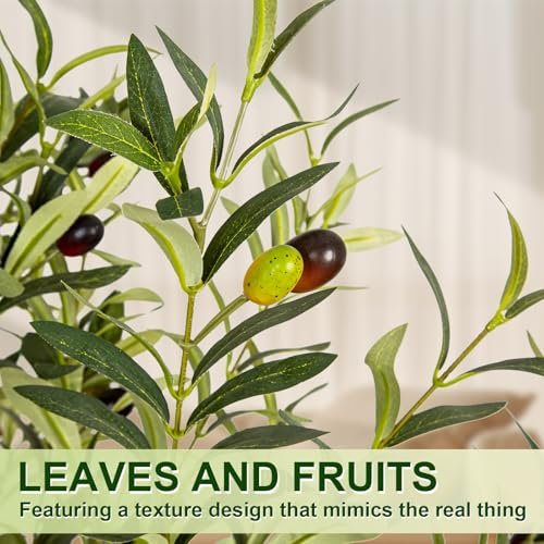 51JSFCNBzlL._SL500_.jpg VIVATREES 5FT Artificial Olive Tree with White Planter – Realistic Faux Plant for Home Office Decor - Image 6