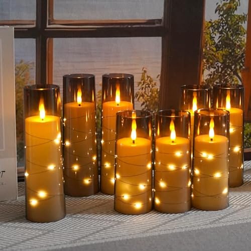 51JuOY5uvRL._SL500_.jpg Kakoya Flameless LED Candles with Timer – 9-Pc Flickering Set for Romantic Ambiance and Home Décor. Grey Acrylic Shell with Embedded Star String, Battery Operated. - Image 6