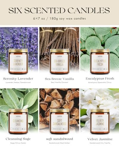 51Jwu3PlYkL._SL500_.jpg AOOVOO 6PC Scented Candle Set - Soy Aromatherapy Candles in Lavender, Vanilla, Eucalyptus, Sage, Jasmine, Sandalwood. Perfect for Home Fragrance. - Image 4