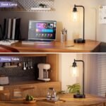 Set of 2 Industrial Touch Table Lamps - 3-Way Dimmable with USB Ports, Black Glass Shade for Bedroom & Office. - Image 6