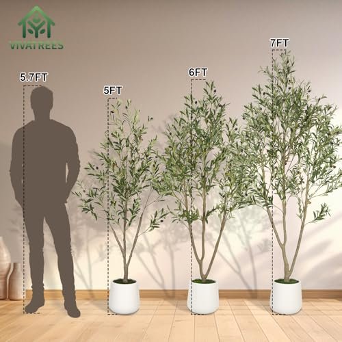 51L7qyJNU7L._SL500_.jpg VIVATREES 5FT Artificial Olive Tree with White Planter – Realistic Faux Plant for Home Office Decor - Image 5