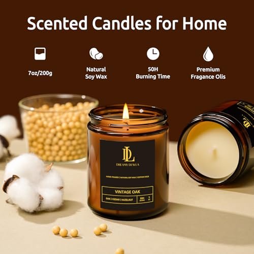 51LH9qOh-vL._SL500_.jpg Scented Candle Set: 4-Pack Soy Candles for Home. Magnolia, Sandalwood, Amber, Lemon Eucalyptus, Vintage Oak. Perfect Gift for All! - Image 3