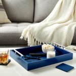 Juvale Blue Coffee Table Serving Tray with Coasters and Gold/Silver Handles (16x12) - Image 2