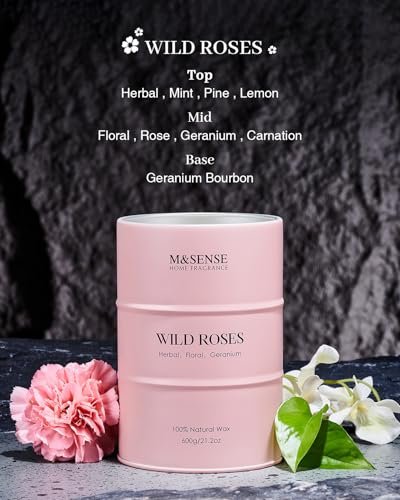 51NNpgmh1wL._SL500_.jpg M&SENSE Wild Rose Large Scented Candle - 120 Hours of Relaxing Aromatherapy for Her, Perfect Valentine's Gift! - Image 2