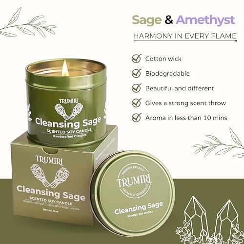 51NqOiEqrcL._SL500_.jpg Sage Candle Smudge Kit - 5oz Organic Soy Wax for Cleansing Negative Energy - Aromatherapy Gift - Image 4